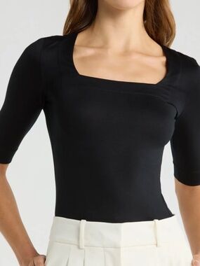 NWT Akris Punto Black Square Neck Top Women's Size 8